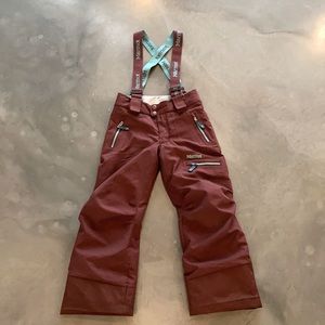 Marmot ski/snowboard pants and coat.  Adjustable waist and inseam and suspenders